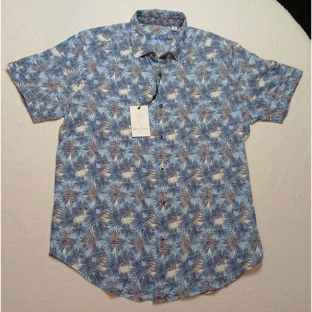 NWT Robert Graham Morrone Linen Blend Shirt Men M Short Sleeve Classic Fit